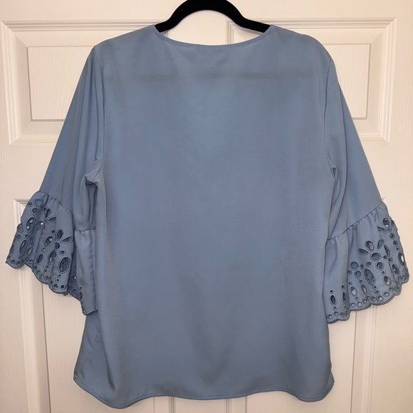 Like New Calvin Klein Blue V neck  blouse with detailed bell sleeves - Picture 5 of 5